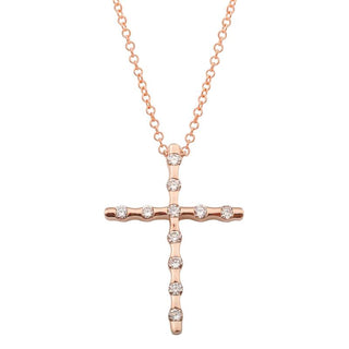 Diamond Bamboo Cross Pendant Necklace.