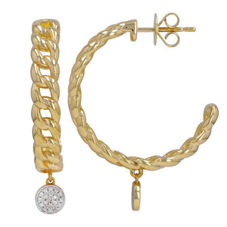 Pave Cuban Link Open Hoop Earrings Light Weight Gold - ECOMARK Diamonds