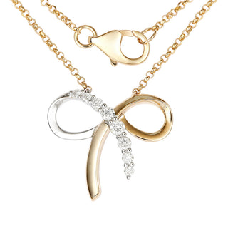 Two-tone Diamond Bow Necklace.
