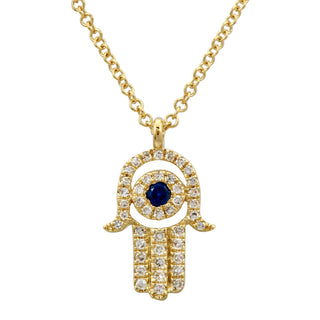 Diamond Sapphire Hamsa Hand Necklace.