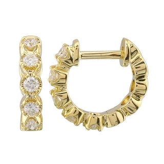 Crown Prong Set Diamond Huggie Earrings.