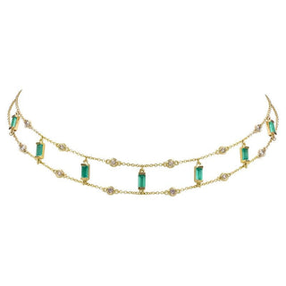 Double Layer Colored Gemstone Choker Necklace.
