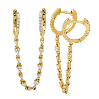 Double Huggie Diamond Chain Earrings.