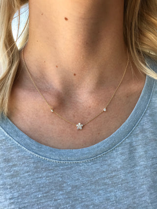 Dainty Station Flower Charm Necklace.