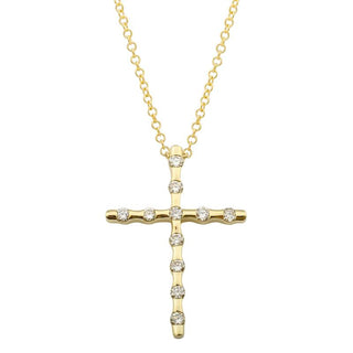 Diamond Bamboo Cross Pendant Necklace.