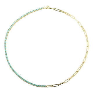 Half Paperclip Chain Turquoise Tennis Necklace.