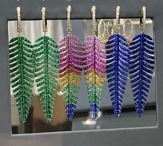 Bold Color Gemstone Feather Earrings.
