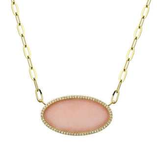 Pink Opal Oval Link Pendant Necklace.