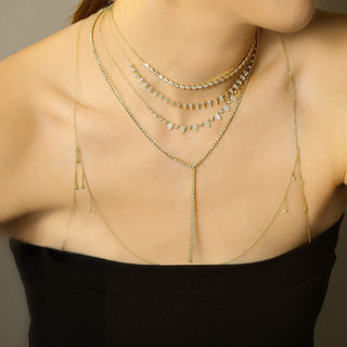 Crown Prong Diamond Tennis Y Chain Necklace.