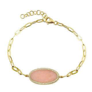 Oval Pink Opal Charm Link Bracelet.